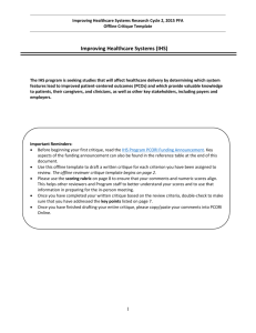 Improving Healthcare Systems (IHS) Critique Template