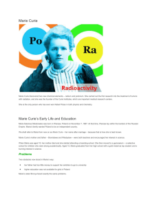 Marie Curie`s Scientific Discoveries