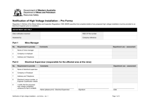 Notification of High Voltage Installation - pro forma