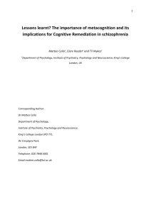 Cognitive Remediation and Metacognition