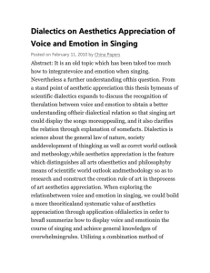 Dialectics on Aesthetics Appreciation of Voice and Emotion in Singing