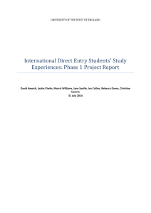 International Direct Entry Students* Study Experiences: Phase 1