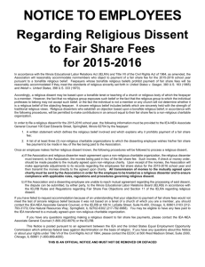 2015-2016 Notice to Employees Regarding Religious Dissent to