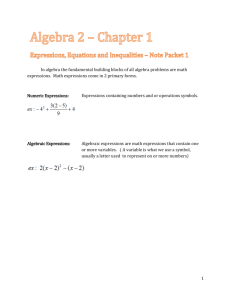 Algebra 2 – Chapter 1 Expressions, Equations and Inequalities