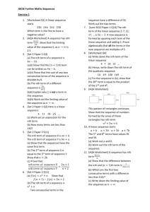 Worksheet: IGCSE Further Maths Sequences - Exercise 1