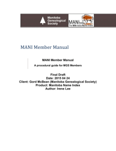 MANI Member Manual - Manitoba Genealogical Society