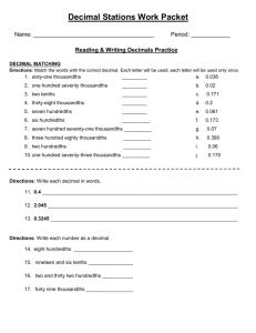 Decimal Ops Station Packet (Comparing, Equivalent, Reading