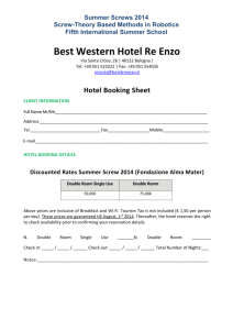 Hotel Booking Sheet - Summer Screws 2014