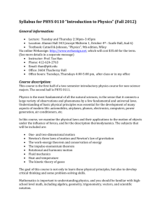 Syllabus for PHYS 0110 “Introduction to Physics” (Fall 2012)