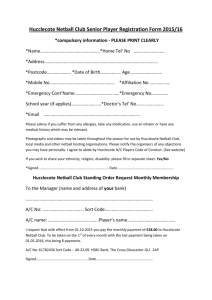 Hucclecote Netball Club Senior Player Registration Form 2014/15