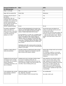 General Guidelines for Bibliographies (MLA/APA) Chart