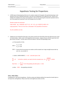 Hypothesis testing for ProportionsKEY