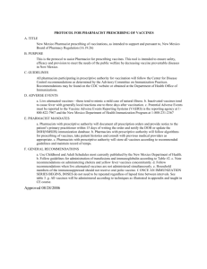 Protocol for Pharmacist Prescribing of vaccines