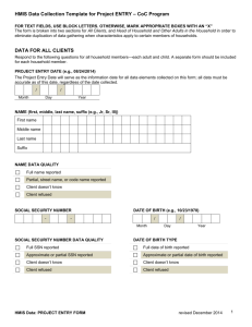 HMIS Data Collection Template for Project ENTRY