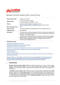 Bachelor Honours Degree (AQF Level 8) Policy