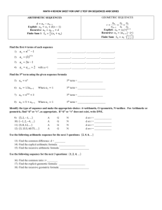 MATH 4 REVIEW SHEET FOR UNIT 2 TEST ON SEQUENCES AND
