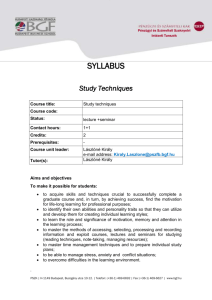 Syllabus Study Techniques - Budapest Business School