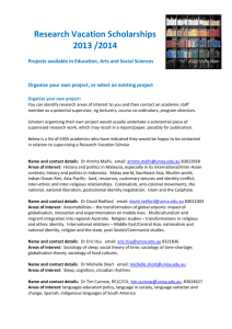 Research Vacation Scholarships 2013 /2014 Projects available in