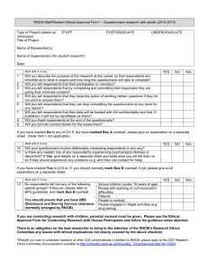 RNCM Ethics Approval Form for Questionnaire Research with Adults