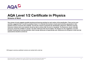 AQA Level 1/2 Certificate in Physics Sch eme of Work
