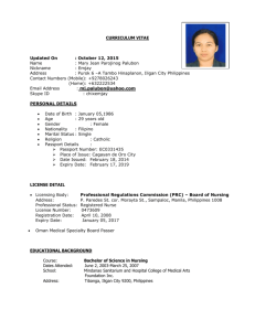 CURRICULUM VITAE Updated On : October 12, 2015 Name : Mary