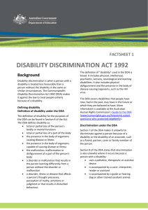 DISABILITY DISCRIMINATION ACT 1992Background