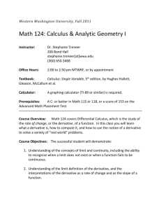 Math 124: Calculus I