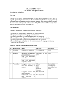 PLACEMENT TEST Test format and Specifications