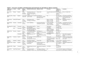 Table 1 – Overview of studies on Parkinsonism and risk factors in