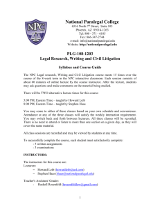 PLG-108-1203 Legal Research, Writing and Civil Litigation Syllabus