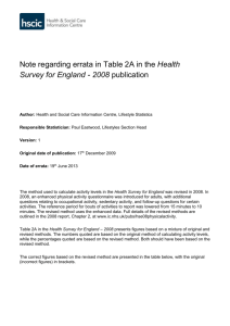 Errata in table 2A of HSE 2008 - Health & Social Care Information
