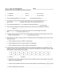 Statistics Sect. 10.2 Worksheet #1 Name Inference About Population