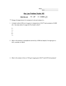 Ideal Gas Law Worksheet PV = nRT
