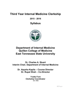 Jr. Internal Medicine Clerkship - East Tennessee State University