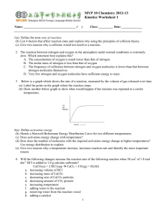 MYP 10 Chemistry 2012-13 Kinetics Worksheet 1