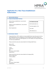Application for a New Tissue Establishment Authorisation