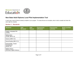 New State Adult Diploma Local Pilot Implementation Tool