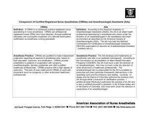 Comparison of CRNA & AA Duties 10.2014