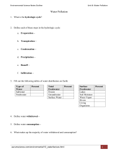 Water Resources and Pollution Lecture Outline