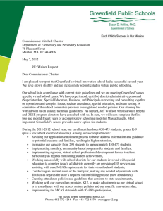 Waiver request letter from Greenfield Public Schools, May 7, 2012