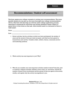 Recommendations: Student self-assessment