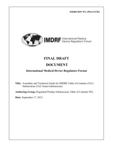 Assembly and Technical Guide for IMDRF Table of Contents (ToC