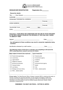 Researcher Registration Form - State Records Office of Western