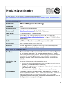 3143 Advanced Diagnostic Parasitology Module Specification
