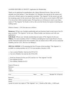 ALGIERS HISTORICAL SOCIETY Application for Membership