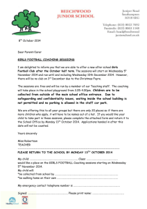 Letter to Parents for Wednesday Girls Football Nov 14