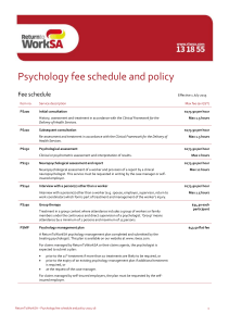 Psychology fee schedule and policy