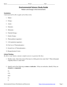 Energy and Matter Study Guide