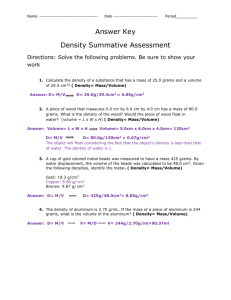 Summative assessments answer key Determining density