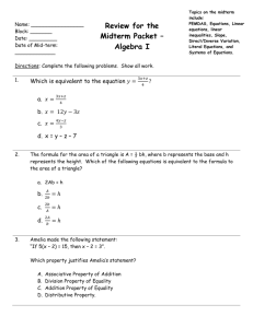 Review for the Midterm Packet – Algebra I